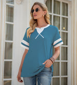Striped Print Women Fashion Short Sleeve Casual Loose Wholesale T-shirts Tunic Blouses Summer