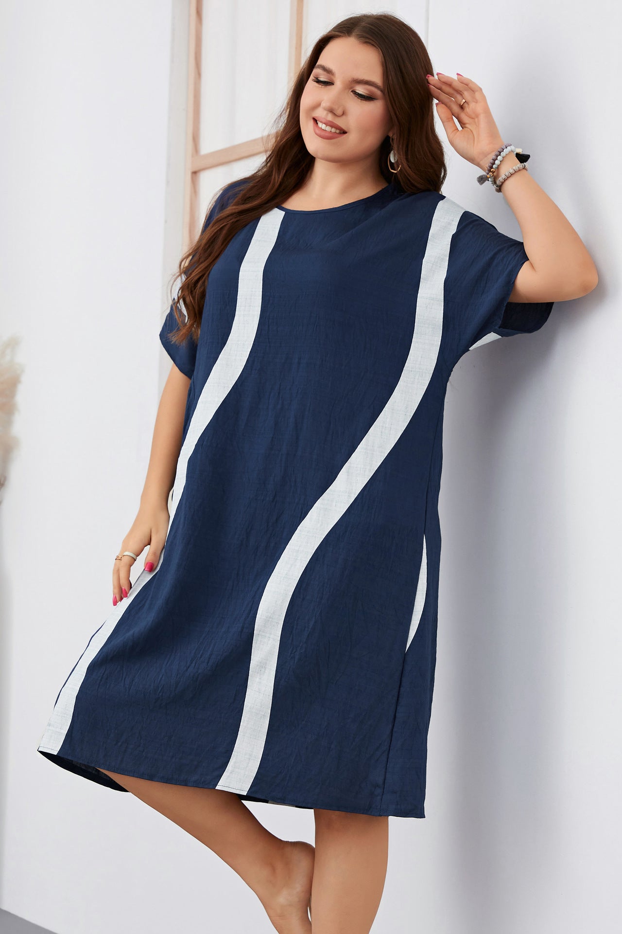 Color Block Patchwork Striped Print Wholesale Plus Size Dresses