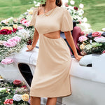 Solid Color Short Sleeve Split Hem Cutout Wholesale Casual Dresses