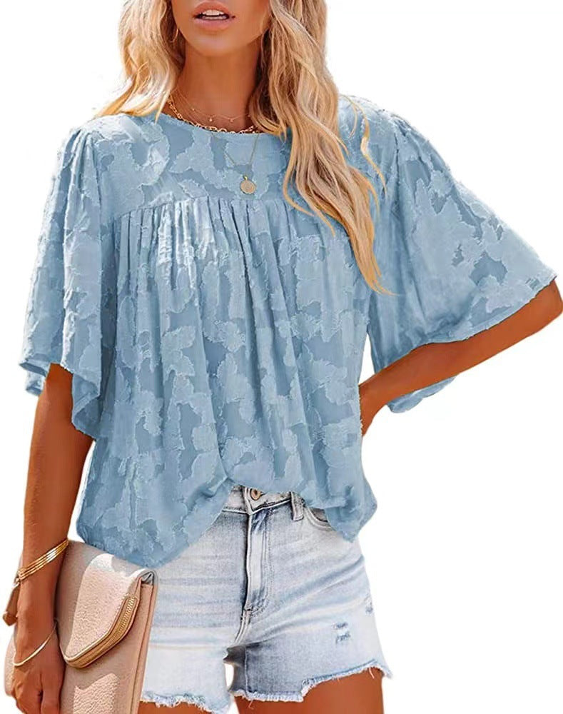 Lace Batwing Sleeve Crew Neck Wholesale Blouses Summer