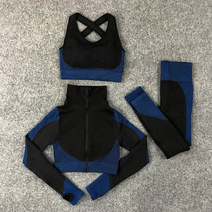 Seamless Knit Yoga Suits Sexy Fitness Sports 3pcs Sets Wholesale Activewear