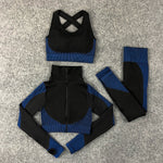 Seamless Knit Yoga Suits Sexy Fitness Sports 3pcs Sets Wholesale Activewear