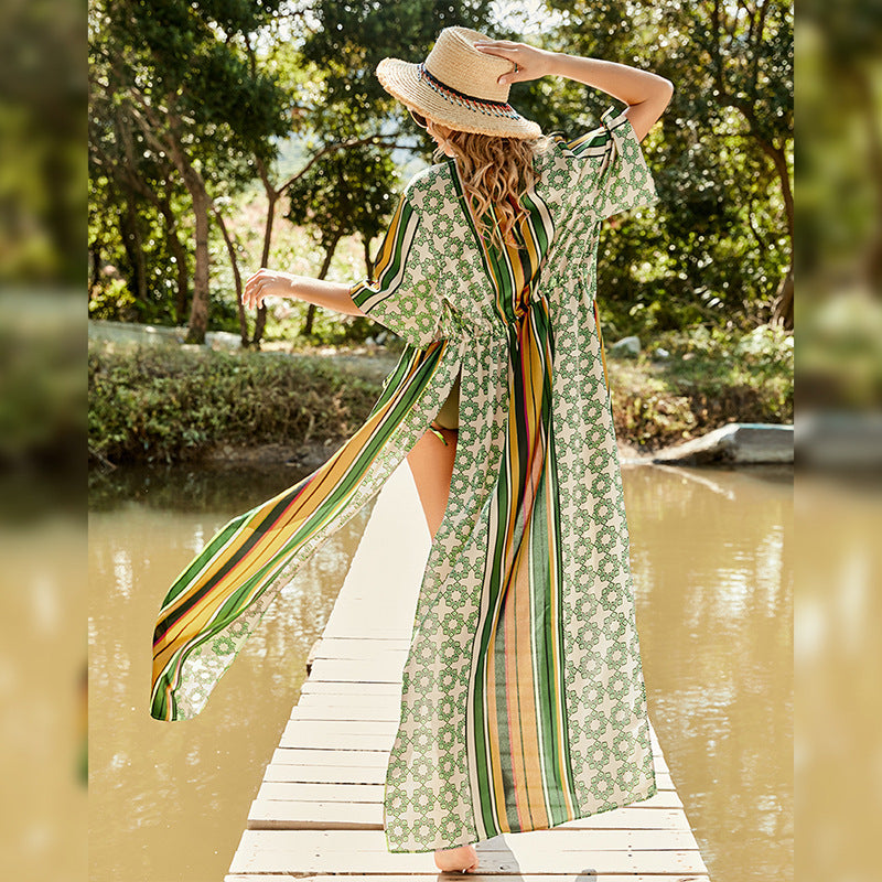 Printed Summer Sexy Robes Vacation Maxi Slit Bikini Coverup Beachwear Wholesale Beach Outfits For Women