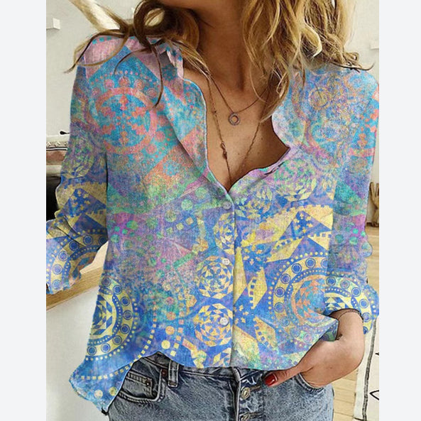 Floral Print Turn Down Collar Long Sleeve Wholesale Shirts