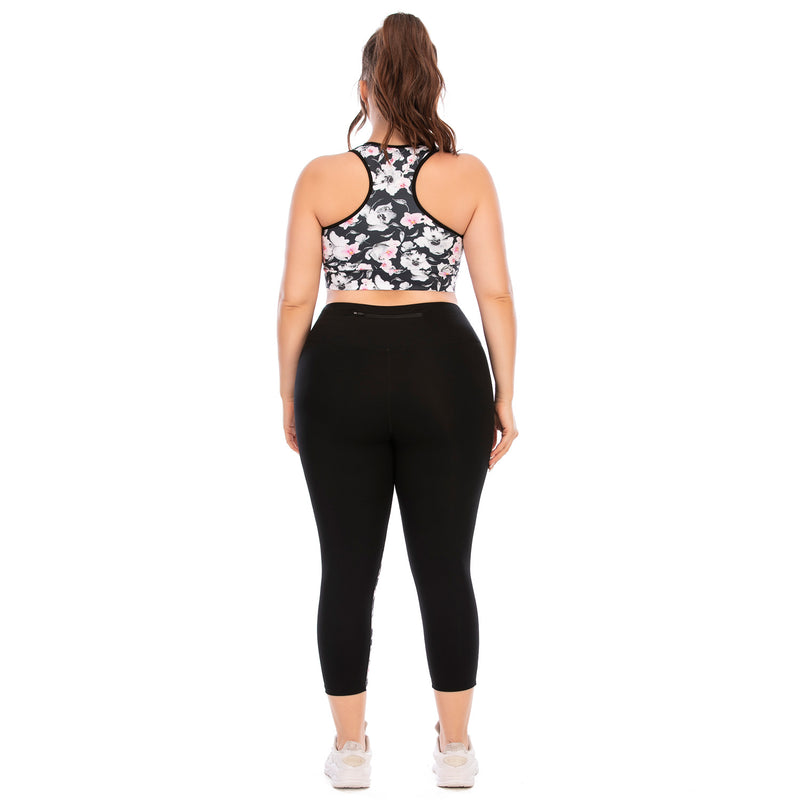 Floral Print Tight Sport Bra & Leggings Curve Yoga Fitness Suits Activewears Plus Size Two Piece Sets Wholesale