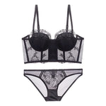 Sexy Embroidered Lace Gather Solid Color Wholesale Lingerie Womens 2 Piece Sets
