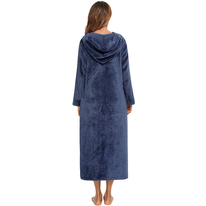 Long Sleeve Flannel Nightgown Hooded Women Pajamas Wholesale Loungewear