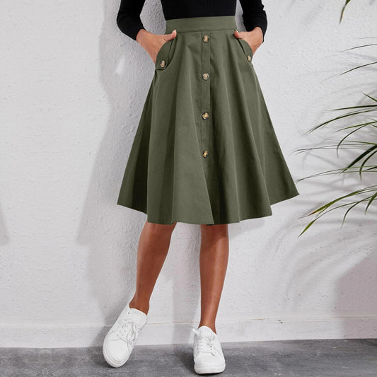 Pocket Button Waist Midi Skirt Wholesale Skirts