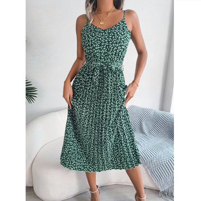 Casual Mid-Length Pleated Floral Dress Wholesale Dresses