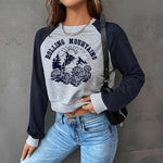 Colourblock Preppy Pullover Round Neck Sweatshirt Wholesale Womens Tops