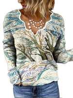 Casual Loose Printed V-Neck Tops Long Sleeves Wavy Wholesale Sweater Vendors
