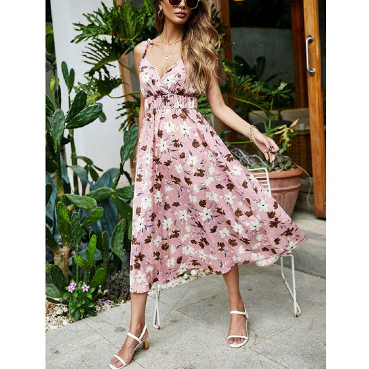 Sexy V-Neck Spaghetti-Strap Vacation Midi Dress Wholesale Dresses