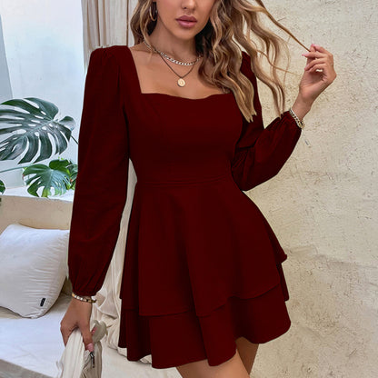 Sexy Backless Square Neck Long Sleeve Mini Dress Wholesale Dresses