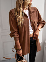 Corduroy Casual Lapel Loose Long Sleeve Solid Color Coat Wholesale Women Clothing