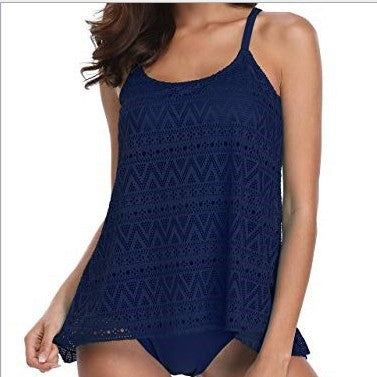 Embossing Solid Color Womens 2 Piece Sets Split Tankini Fashion Swimwear Wholesale Vendors