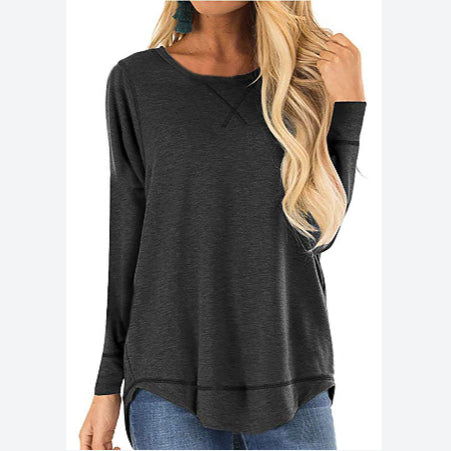 Round Neck Long Sleeve Solid Color Loose Women'S Tops Casual Wholesale T-Shirts