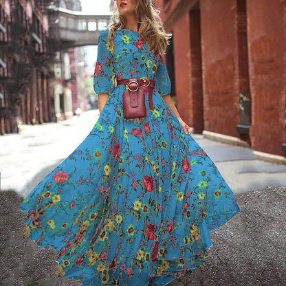 Floral Print Half Sleeve Wholesale Bohemian Dresses Maxi Dresses