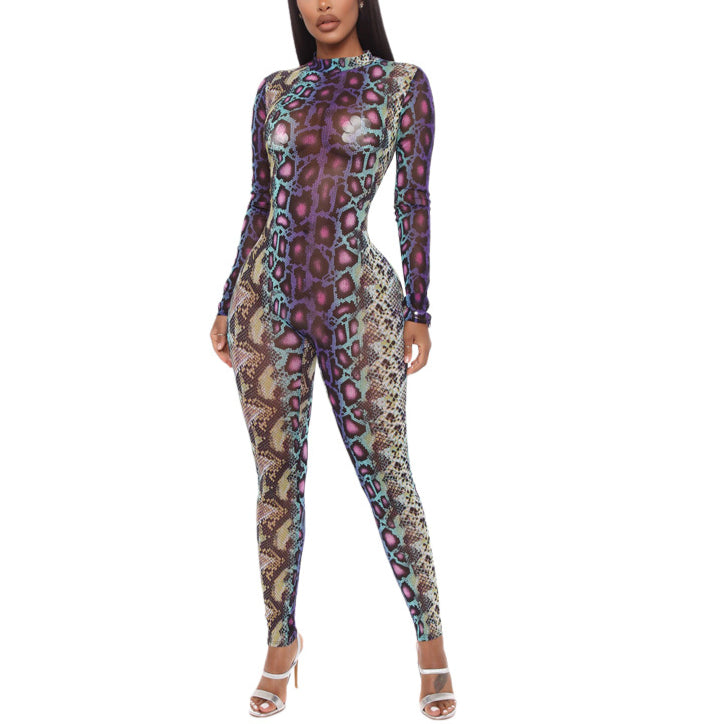 Snake-Skin Print Fashion Sexy Women Jump-Suit Wholesale Jumpsuits