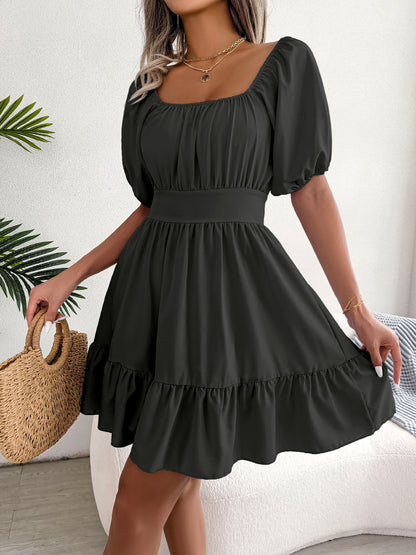 Casual Square Neck Open Back Tie Swing Dress Wholesale Dresses