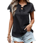 Lace Solid Color Wholesale Women Blouses Casual Short Sleeve Shirts
