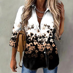 Fashion Lapel Print Tops Single Breasted Casual Wholesale Womens Long Sleeve T Shirts