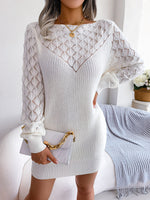 Fashion Off-Shoulder Long-Sleeved Hollow Out Knitted Dress Wholesale Dresses