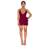 Sexy Solid Color Deep V Neck Tieback Sling Jumpsuits Fashion Open Back Crossover Wholesale Rompers