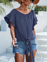 Off Shoulder Ruffle Round Neck T-Shirts Wholesale Womens Tops