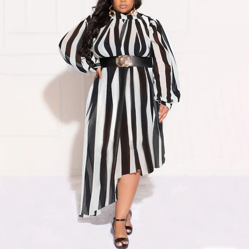 Long Sleeve Printed Irregular Curvy Maxi Dresses Wholesale Plus Size Clothing