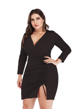 Long Sleeve Drawstring Slit Curvy Dresses Wholesale Plus Size Clothing