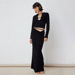 Long Sleeve Hollow T-Shirt Slim Fit Low Waist Hip Skirt Wholesale Women'S 2 Piece Sets