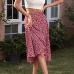 Floral Print High Waist Ruffle Hem Irregular Wholesale Long Skirts Summer