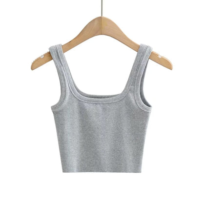 Square Neck Solid Color Slim Short Suspender Vest Women'S Wholesale Crop Tank Tops ST204404