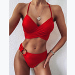 Ring Leopard Print Split Swimsuit 2pcs Bikini Sets Wholesale Womens Swimwear