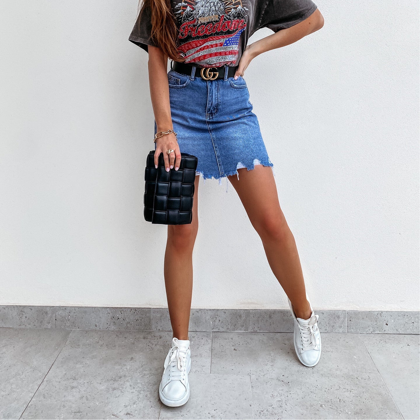 Casual Tassel Irregular Cut Edge High Waist All-Match Denim Skirt Wholesale Women Bottom