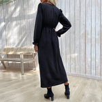 Side Slit Button-Down Slim-Fit Solid Color Long-Sleeved Midi Dress Wholesale Dresses