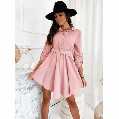 Casual Single-Breasted Shirt Dress Long Sleeve Solid Color Wholesale Dresses With Belt