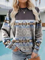 Long-Sleeved Geometric Print Round Neck Sweatshirts Wholesle Womens Tops