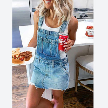 Ladies Denim Strap Dress Summer Casual Wholesale Dresses