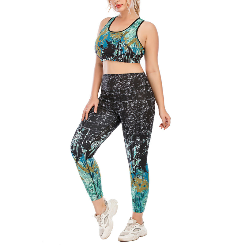Sport Bra & High Waist Leggings Trendy Printed Curve Fitness Yoga Suits Plus Size Two Piece Sets Wholesale Workout Clothes
