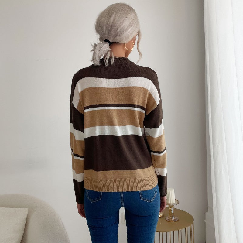 Colorblock Striped Long Sleeve Sweater Wholesale Womens Tops