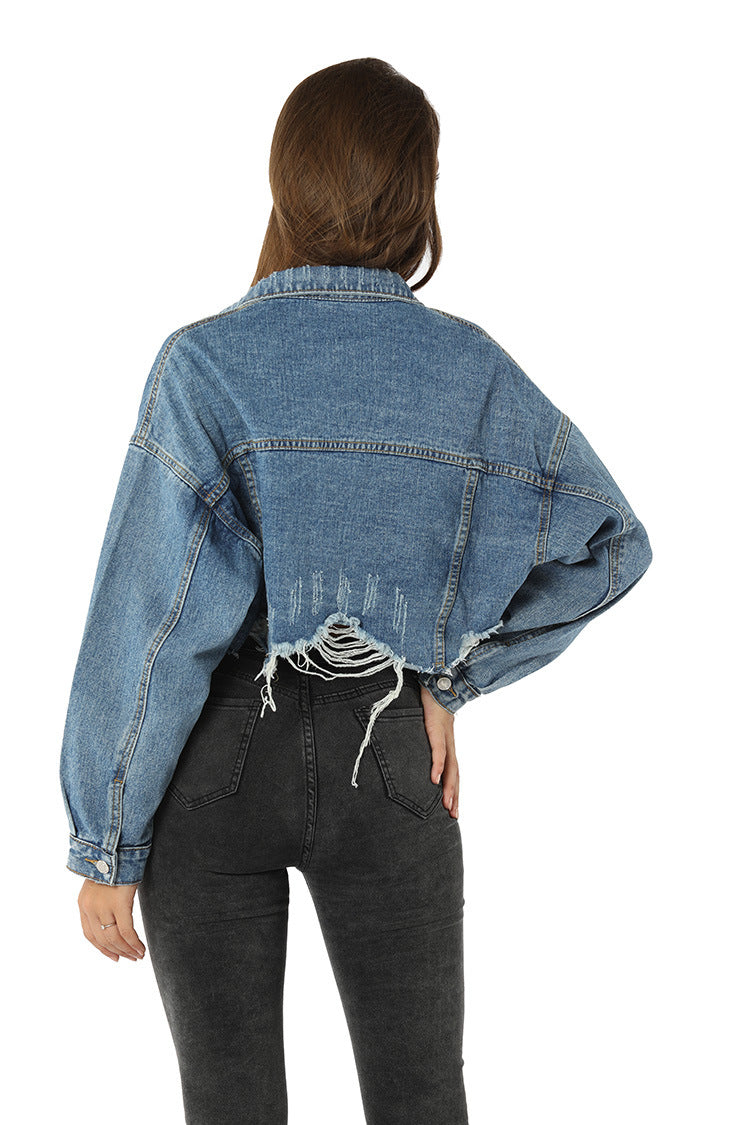Retro Slim Wholesale Denim Jacket Long Sleeve Solid Color Women Crop Coat