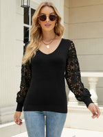 Hollow Lace Sleeve Women Pullover Knit Sweaters Wholesale Womens Tops