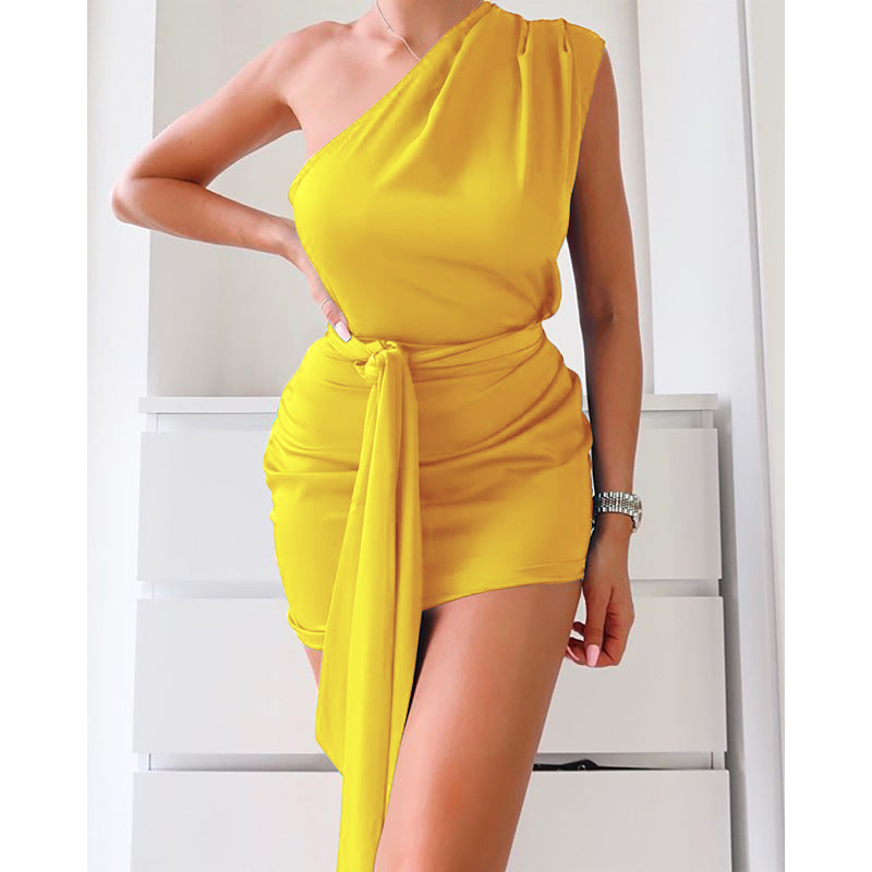 Solid Color One Shoulder Sexy Bodycon Dress Wholesale Dresses