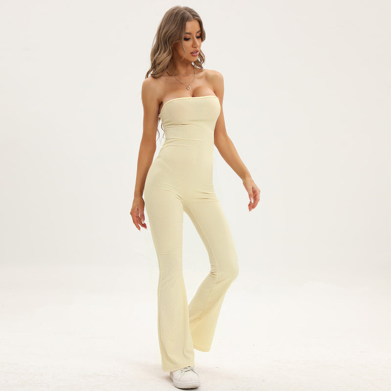 Solid Color Off Shoulder Sleeveless Slim Fit Wholesale Jumpsuits For Summer