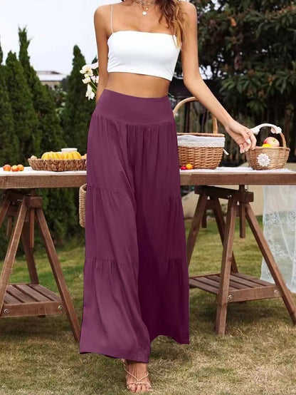 Cotton Linen Casual High Waist Women Wide Leg Loose Trousers Wholesale Pants