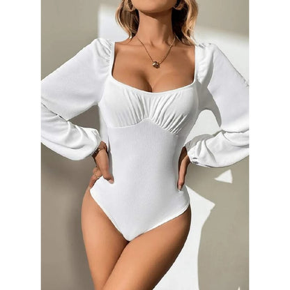 Long Balloon Sleeve Solid Color Sexy Bodysuits Wholesale Vendor