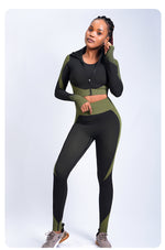 Colorblock Knitting Cardigan & Leggings Fitness Yoga Suits 2pcs Wholesale Activewear Sets