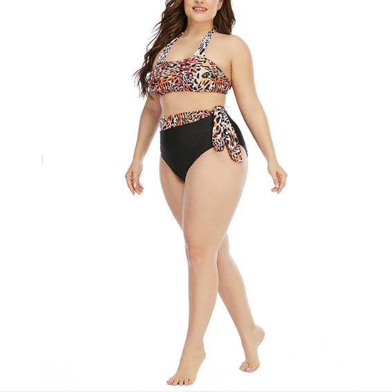 Leopard Print Women Wholesale Plus Size Swimwear Two Piece Set Swimsuit