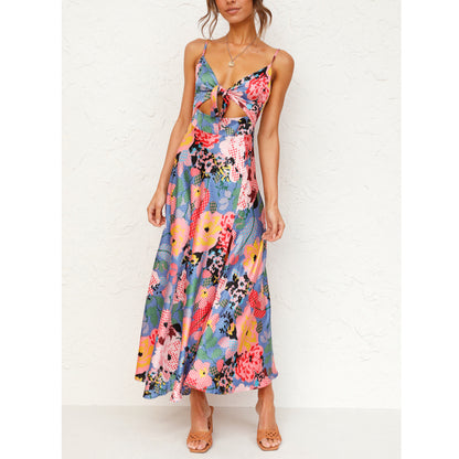 Knotted Sling Printed Slit Swing Dress Wholesale Dresses